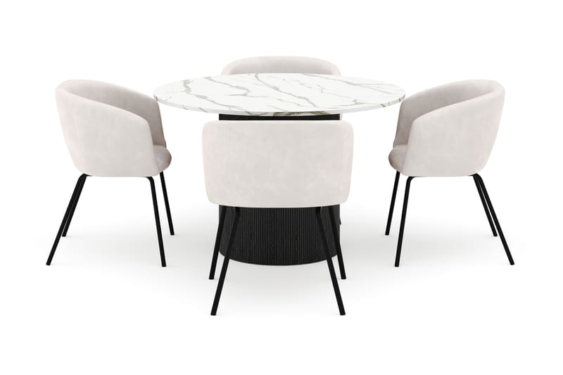 Uppveda Matbord 120 cm Rund med 4 Berit Stolar - Svart/Vit - Möbler - Matplats - Matgrupp & matbord med stolar