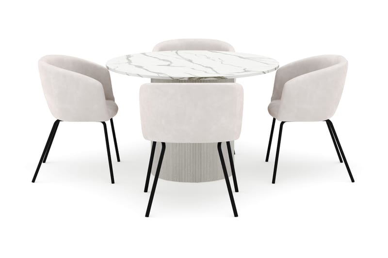 Uppveda Matbord 120 cm Rund med 4 Berit Stolar - Vit - Möbler - Matplats - Matgrupp & matbord med stolar