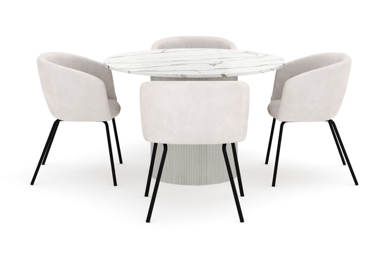 Uppveda Matbord 120 cm Rund med 4 Berit Stolar - Vit - Möbler - Matplats - Matgrupp & matbord med stolar