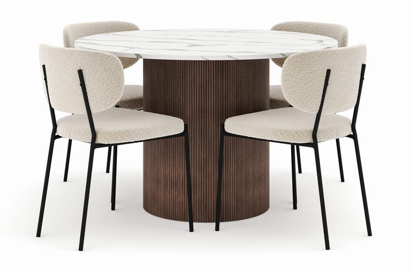 Uppveda Matbord 120 cm Rund med 4 Gemmiano Stolar, Brun