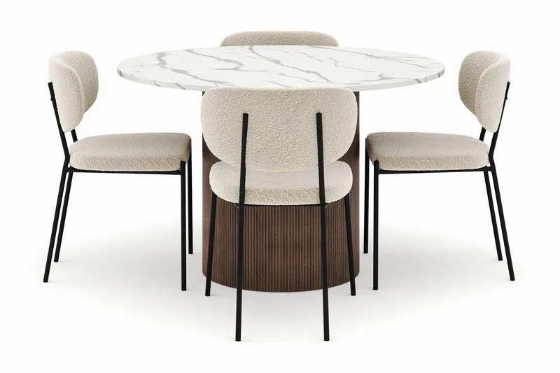 Uppveda Matbord 120 cm Rund med 4 Gemmiano Stolar - Brun - Möbler - Matplats - Matgrupp & matbord med stolar