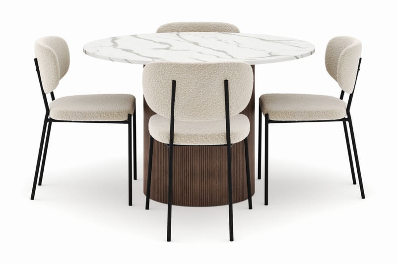 Uppveda Matbord 120 cm Rund med 4 Gemmiano Stolar - Brun - Möbler - Matplats - Matgrupp & matbord med stolar