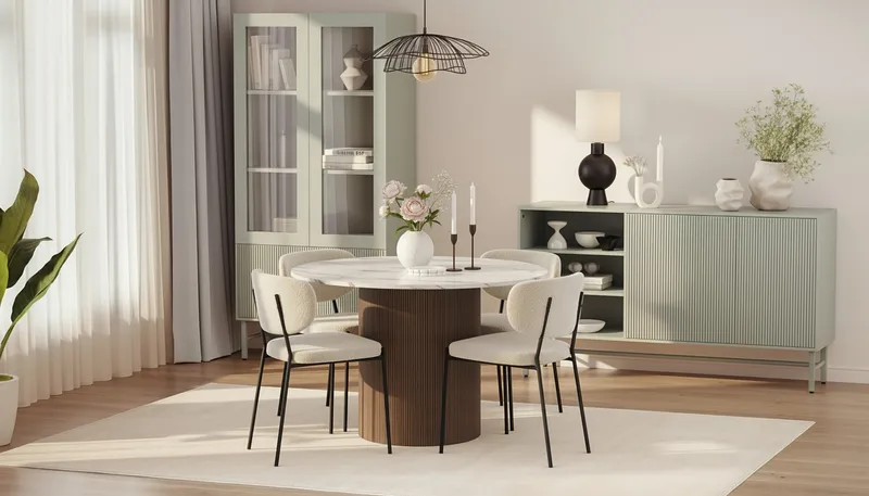 Uppveda Matbord 120 cm Rund med 4 Gemmiano Stolar - Brun - Möbler - Matplats - Matgrupp & matbord med stolar