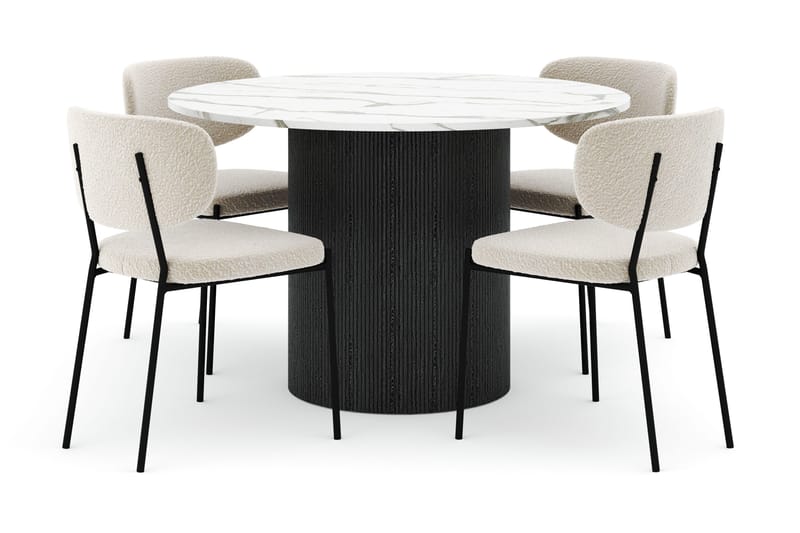 Uppveda Matbord 120 cm Rund med 4 Gemmiano Stolar, Svart/Vit