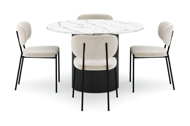 Uppveda Matbord 120 cm Rund med 4 Gemmiano Stolar - Svart/Vit - Möbler - Matplats - Matgrupp & matbord med stolar