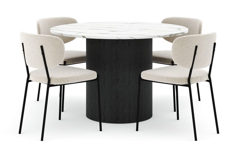 Uppveda Matbord 120 cm Rund med 4 Gemmiano Stolar - Svart/Vit - Möbler - Matplats - Matgrupp & matbord med stolar