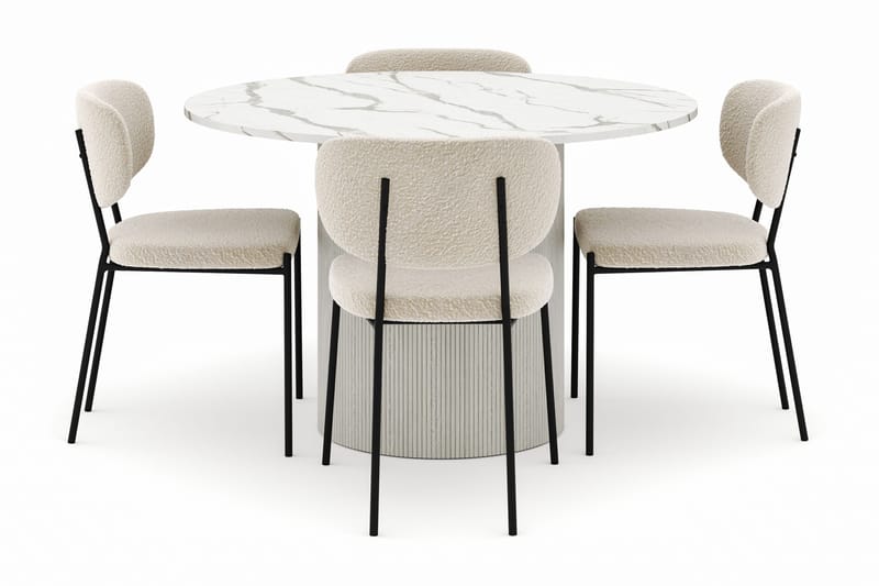 Uppveda Matbord 120 cm Rund med 4 Gemmiano Stolar - Vit - Möbler - Matplats - Matgrupp & matbord med stolar