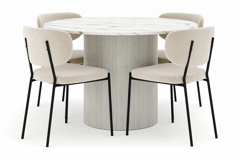 Uppveda Matbord 120 cm Rund med 4 Gemmiano Stolar, Vit