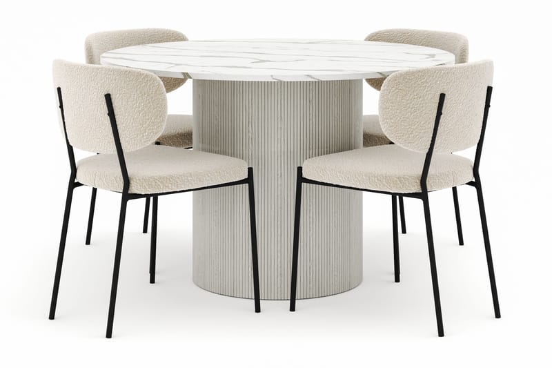 Uppveda Matbord 120 cm Rund med 4 Gemmiano Stolar - Vit - Möbler - Matplats - Matgrupp & matbord med stolar
