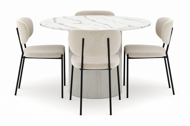 Uppveda Matbord 120 cm Rund med 4 Gemmiano Stolar - Vit - Möbler - Matplats - Matgrupp & matbord med stolar
