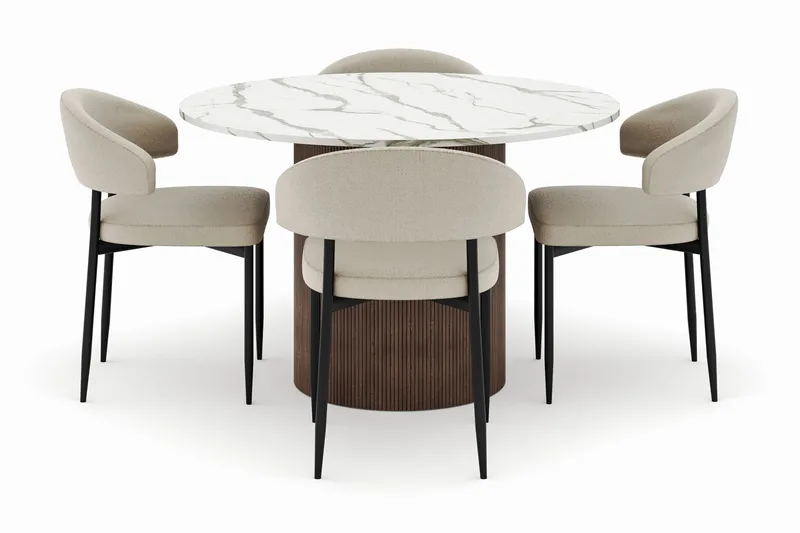 Uppveda Matbord 120 cm Rund med 4 Sawako Stolar - Brun - Möbler - Matplats - Matgrupp & matbord med stolar