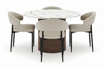 Uppveda Matbord 120 cm Rund med 4 Sawako Stolar - Brun - Möbler - Matplats - Matgrupp & matbord med stolar