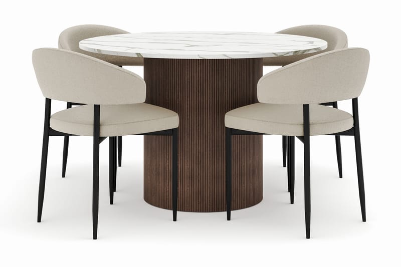 Uppveda Matbord 120 cm Rund med 4 Sawako Stolar - Brun - Möbler - Matplats - Matgrupp & matbord med stolar