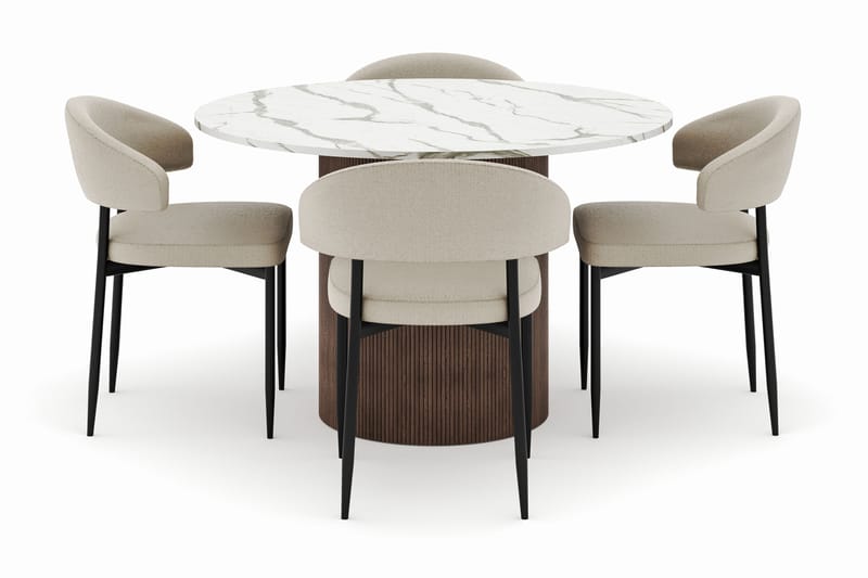 Uppveda Matbord 120 cm Rund med 4 Sawako Stolar - Brun - Möbler - Matplats - Matgrupp & matbord med stolar