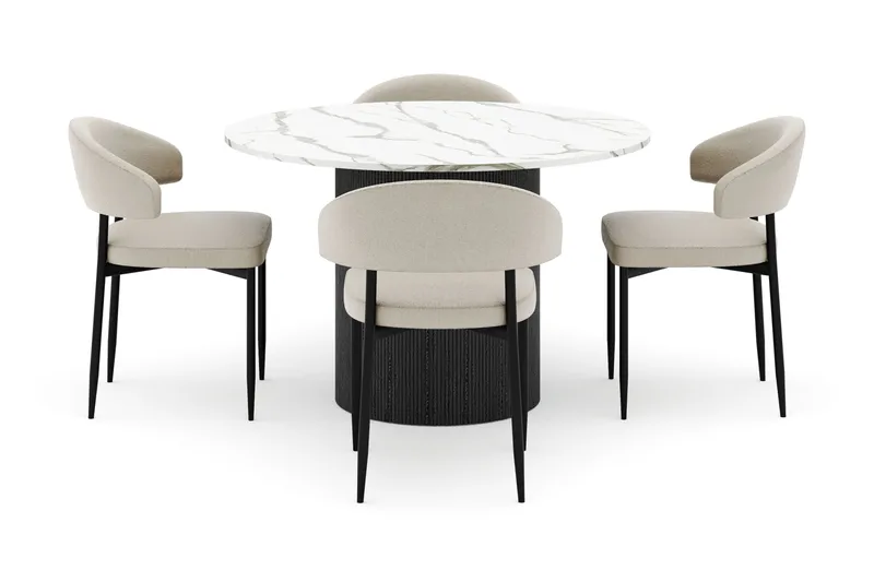 Uppveda Matbord 120 cm Rund med 4 Sawako Stolar - Svart/Vit - Möbler - Matplats - Matgrupp & matbord med stolar