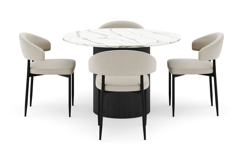 Uppveda Matbord 120 cm Rund med 4 Sawako Stolar - Svart/Vit - Möbler - Matplats - Matgrupp & matbord med stolar