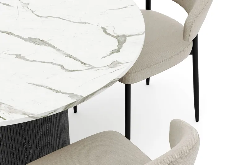 Uppveda Matbord 120 cm Rund med 4 Sawako Stolar - Svart/Vit - Möbler - Matplats - Matgrupp & matbord med stolar