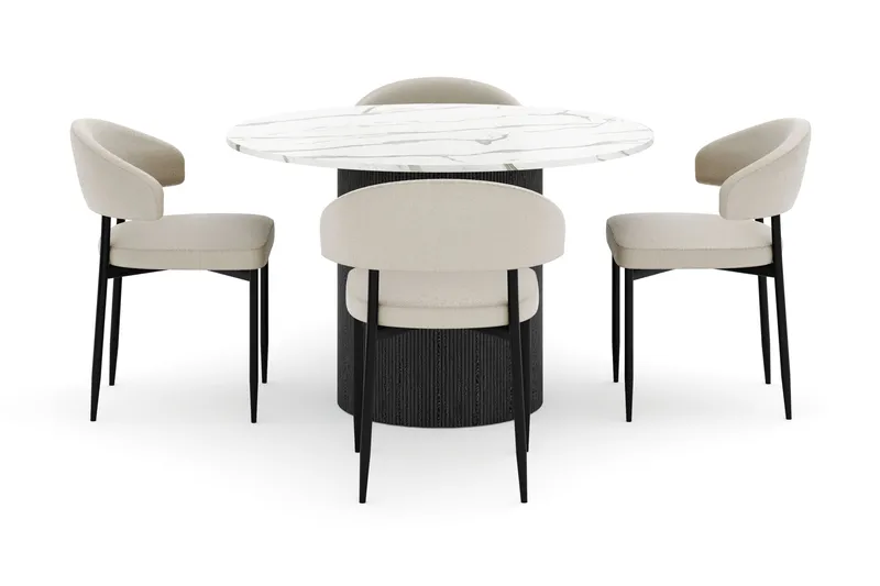 Uppveda Matbord 120 cm Rund med 4 Sawako Stolar - Svart/Vit - Möbler - Matplats - Matgrupp & matbord med stolar