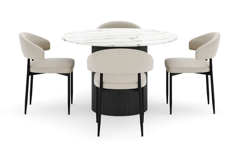 Uppveda Matbord 120 cm Rund med 4 Sawako Stolar - Svart/Vit - Möbler - Matplats - Matgrupp & matbord med stolar