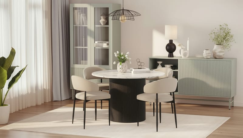 Uppveda Matbord 120 cm Rund med 4 Sawako Stolar - Svart/Vit - Möbler - Matplats - Matgrupp & matbord med stolar