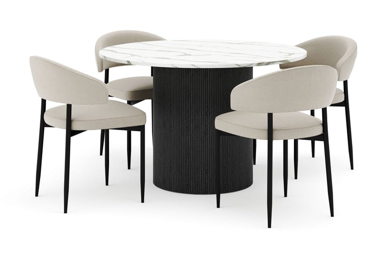 Uppveda Matbord 120 cm Rund med 4 Sawako Stolar - Svart/Vit - Möbler - Matplats - Matgrupp & matbord med stolar