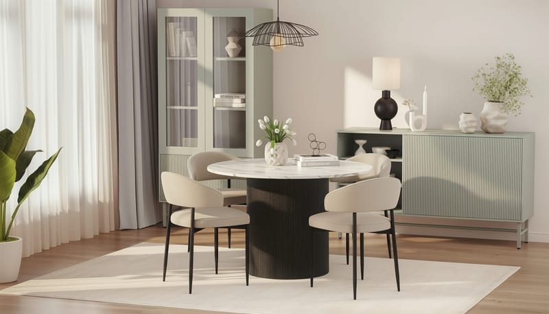 Uppveda Matbord 120 cm Rund med 4 Sawako Stolar - Svart/Vit - Möbler - Matplats - Matgrupp & matbord med stolar