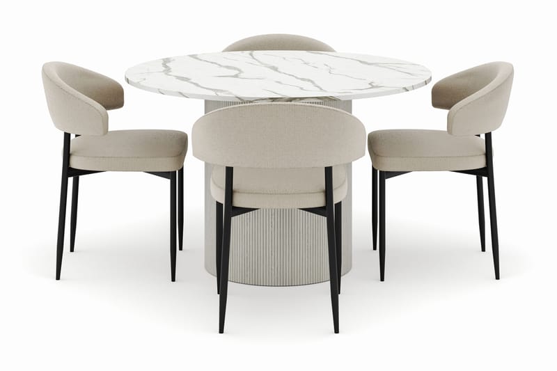 Uppveda Matbord 120 cm Rund med 4 Sawako Stolar - Vit - Möbler - Matplats - Matgrupp & matbord med stolar