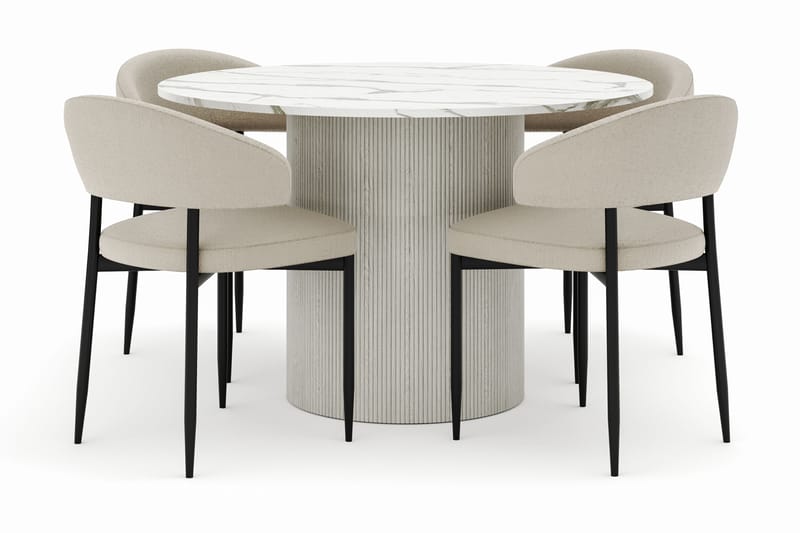 Uppveda Matbord 120 cm Rund med 4 Sawako Stolar - Vit - Möbler - Matplats - Matgrupp & matbord med stolar
