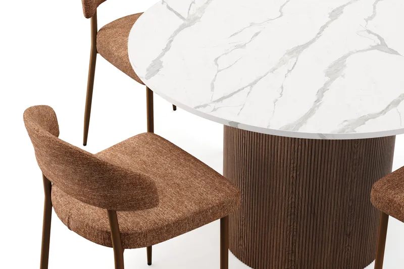 Uppveda Matbord 120 cm Rund med 4 st Jairam Matstolar - Brun - Möbler - Matplats - Matgrupp & matbord med stolar