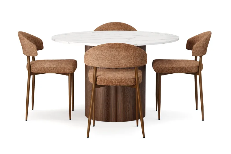 Uppveda Matbord 120 cm Rund med 4 st Jairam Matstolar - Brun - Möbler - Matplats - Matgrupp & matbord med stolar