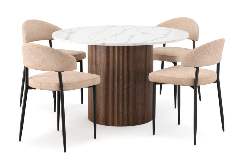 Uppveda Matbord 120 cm Rund med 4 st Jairam Matstolar - Brun - Möbler - Matplats - Matgrupp & matbord med stolar