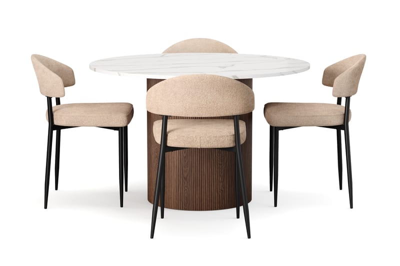 Uppveda Matbord 120 cm Rund med 4 st Jairam Matstolar - Brun - Möbler - Matplats - Matgrupp & matbord med stolar