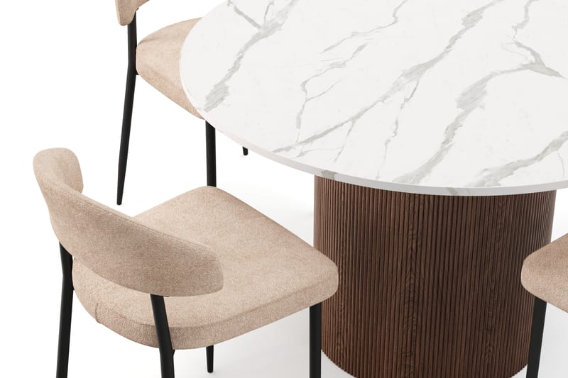 Uppveda Matbord 120 cm Rund med 4 st Jairam Matstolar - Brun - Möbler - Matplats - Matgrupp & matbord med stolar