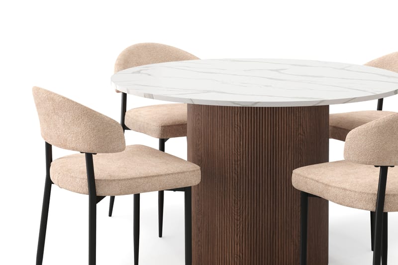 Uppveda Matbord 120 cm Rund med 4 st Jairam Matstolar - Brun - Möbler - Matplats - Matgrupp & matbord med stolar