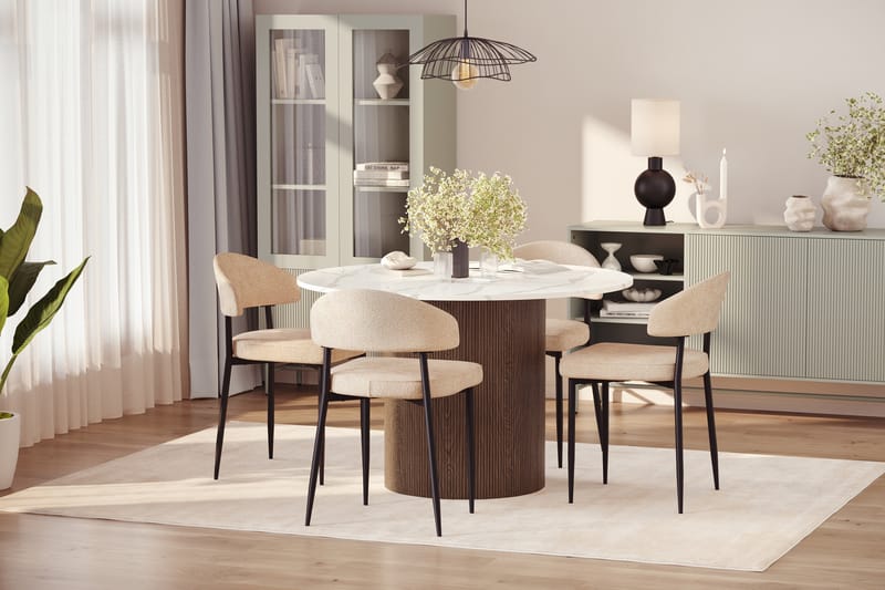 Uppveda Matbord 120 cm Rund med 4 st Jairam Matstolar - Brun - Möbler - Matplats - Matgrupp & matbord med stolar