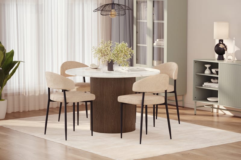 Uppveda Matbord 120 cm Rund med 4 st Jairam Matstolar - Brun - Möbler - Matplats - Matgrupp & matbord med stolar