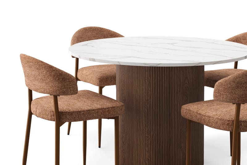 Uppveda Matbord 120 cm Rund med 4 st Jairam Matstolar - Brun - Möbler - Matplats - Matgrupp & matbord med stolar