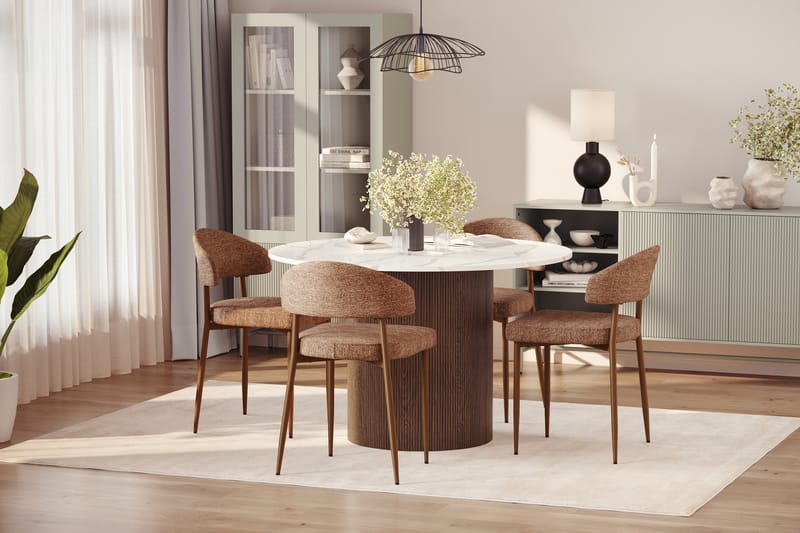 Uppveda Matbord 120 cm Rund med 4 st Jairam Matstolar - Brun - Möbler - Matplats - Matgrupp & matbord med stolar