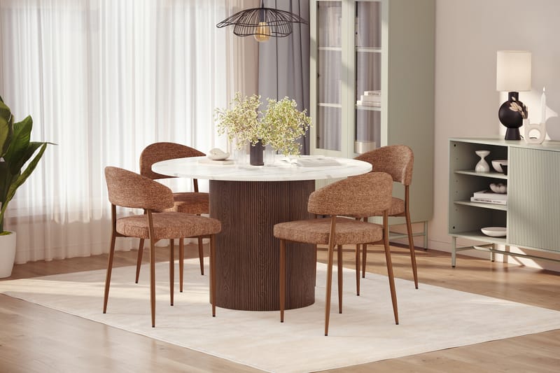 Uppveda Matbord 120 cm Rund med 4 st Jairam Matstolar - Brun - Möbler - Matplats - Matgrupp & matbord med stolar