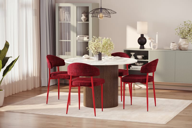 Uppveda Matbord 120 cm Rund med 4 st Jairam Matstolar - Brun - Möbler - Matplats - Matgrupp & matbord med stolar