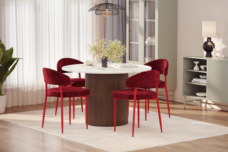 Uppveda Matbord 120 cm Rund med 4 st Jairam Matstolar - Brun - Möbler - Matplats - Matgrupp & matbord med stolar