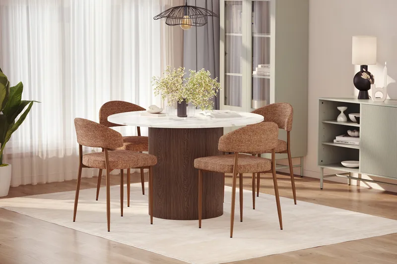 Uppveda Matbord 120 cm Rund med 4 st Jairam Matstolar - Brun - Möbler - Matplats - Matgrupp & matbord med stolar