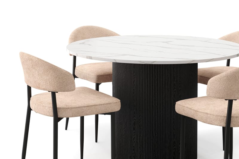 Uppveda Matbord 120 cm Rund med 4 st Jairam Matstolar - Svart/Vit - Möbler - Matplats - Matgrupp & matbord med stolar