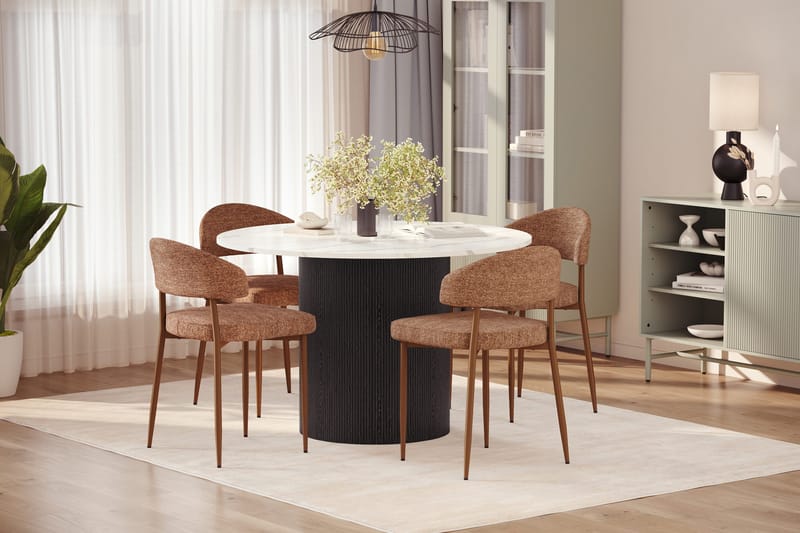 Uppveda Matbord 120 cm Rund med 4 st Jairam Matstolar - Svart/Vit - Möbler - Matplats - Matgrupp & matbord med stolar