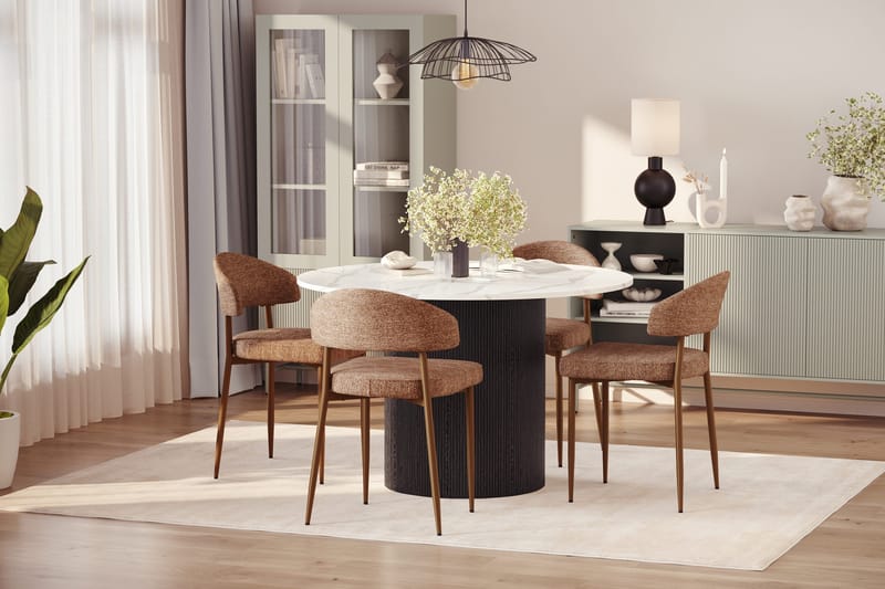 Uppveda Matbord 120 cm Rund med 4 st Jairam Matstolar - Svart/Vit - Möbler - Matplats - Matgrupp & matbord med stolar