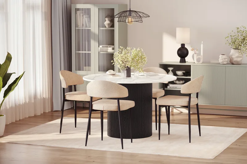 Uppveda Matbord 120 cm Rund med 4 st Jairam Matstolar - Svart/Vit - Möbler - Matplats - Matgrupp & matbord med stolar