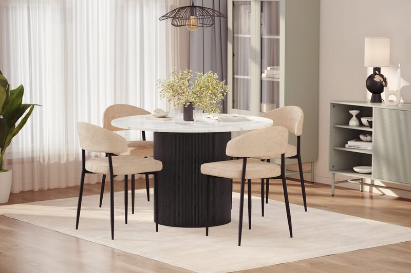 Uppveda Matbord 120 cm Rund med 4 st Jairam Matstolar - Svart/Vit - Möbler - Matplats - Matgrupp & matbord med stolar