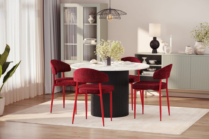 Uppveda Matbord 120 cm Rund med 4 st Jairam Matstolar - Svart/Vit - Möbler - Matplats - Matgrupp & matbord med stolar