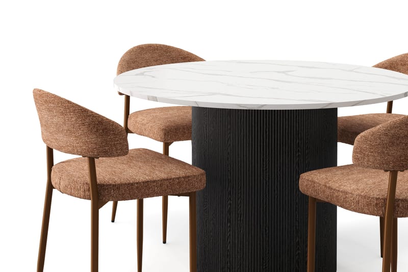 Uppveda Matbord 120 cm Rund med 4 st Jairam Matstolar - Svart/Vit - Möbler - Matplats - Matgrupp & matbord med stolar