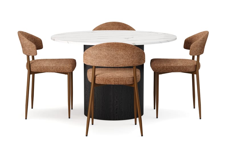 Uppveda Matbord 120 cm Rund med 4 st Jairam Matstolar - Svart/Vit - Möbler - Matplats - Matgrupp & matbord med stolar